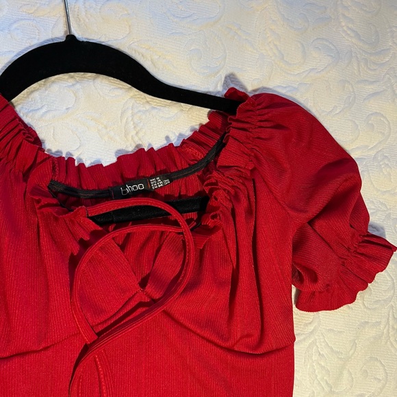 NEW BooHoo red TALL BANDAGE PEASANT CORSET TOP - Picture 4 of 4